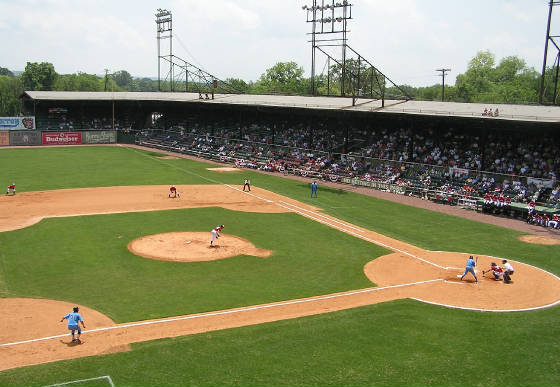 Game action from the 3rd base roof - Rickwood